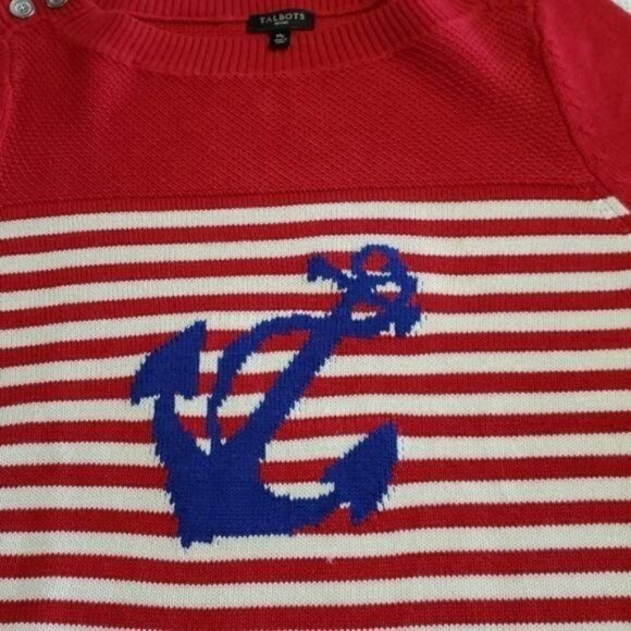 Talbots Nautical Embellished Knitted Graphic Patriotic "Anchor" LS Sz. M Sweater - Picture 3 of 9